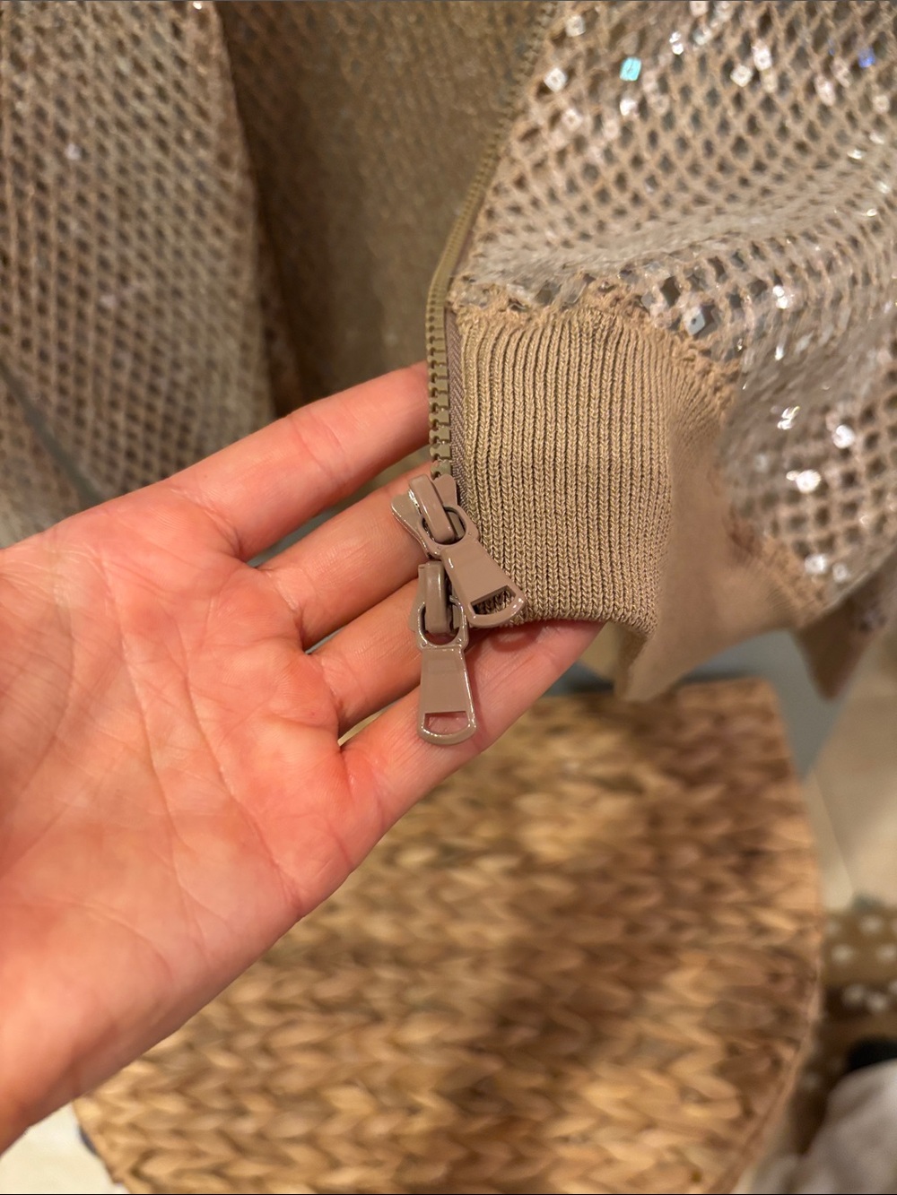 Brunello Cucinelli Tan Open-Knit Sequin Cardigan - Picture 4 of 4